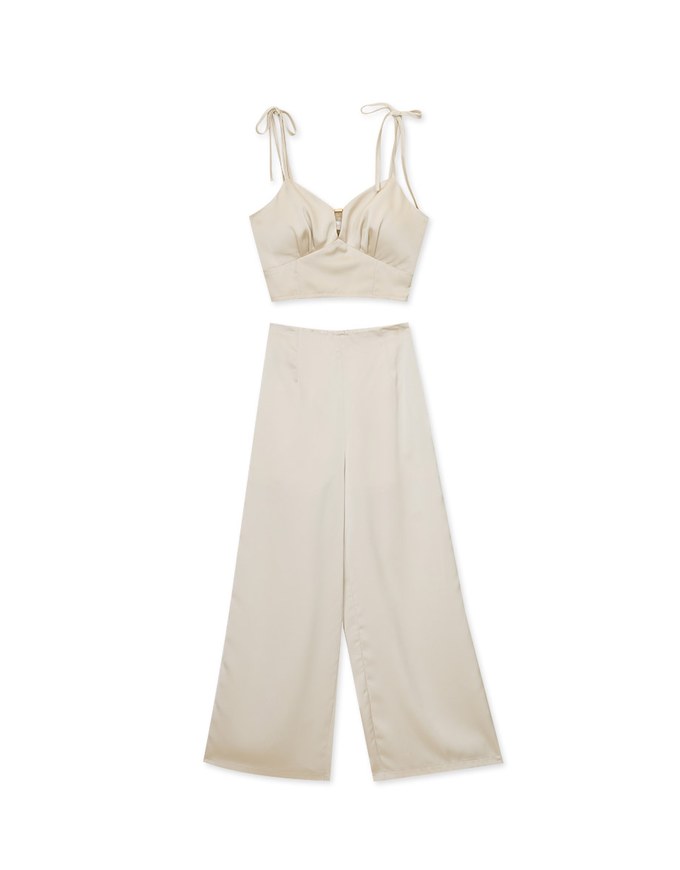 Satin Hollow Strap Trouser Set Wear