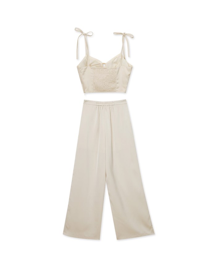Satin Hollow Strap Trouser Set Wear