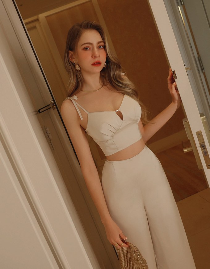 Satin Hollow Strap Trouser Set Wear