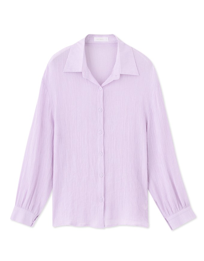Wrinkled Sheer Bikini Cover-Up Shirt