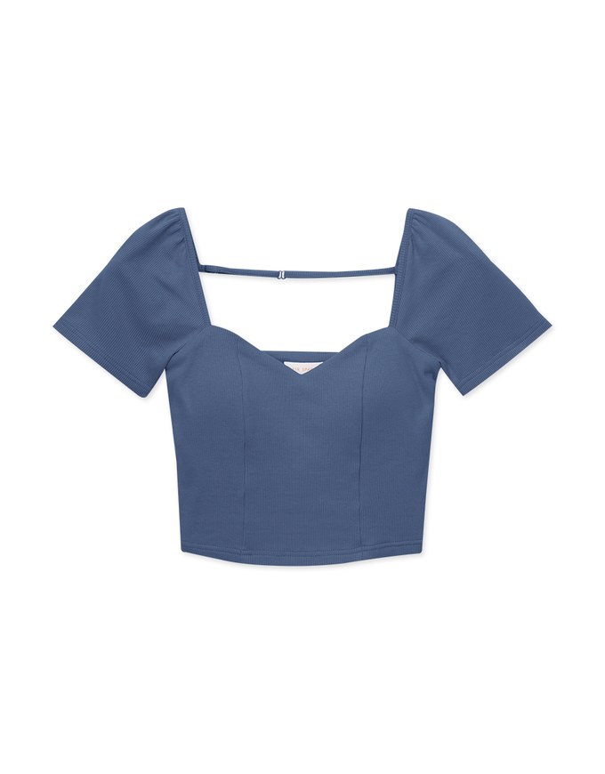Solid Color Heart Neckline Knit Padded Top