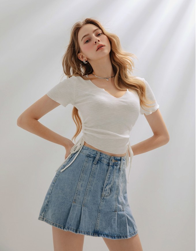 Ruffled Drawstring Side Top