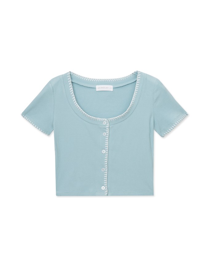 Stitched Trim Ribbed Top
