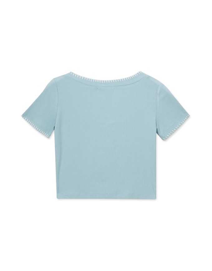 Stitched Trim Ribbed Top