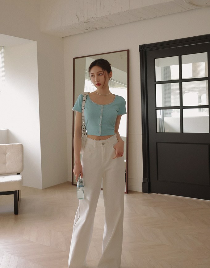 Stitched Trim Ribbed Top