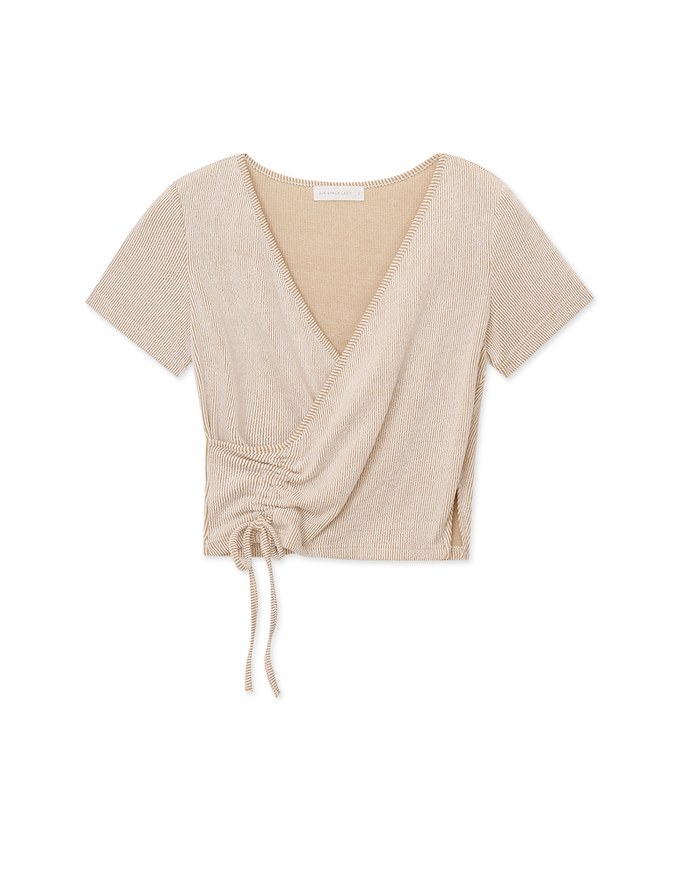 V Neck Side Drawstring Ribbed Top