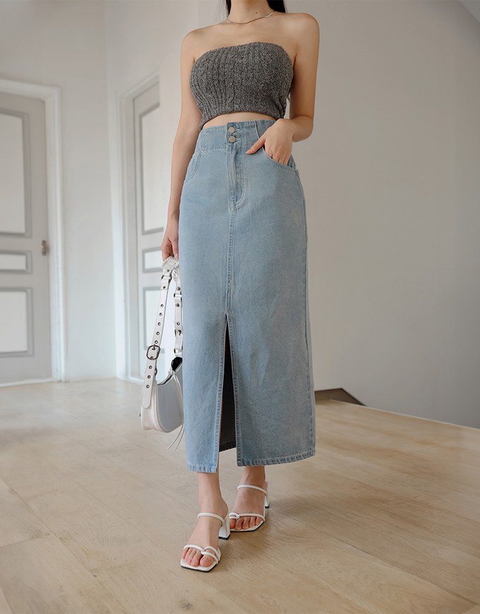 DNA Perfect Waistline Airy Jeans Denim Long Skirts