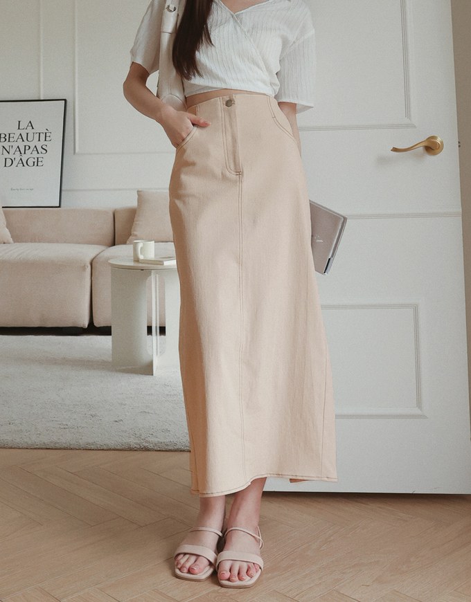 Waistless Back Slit Straight Long Skirt