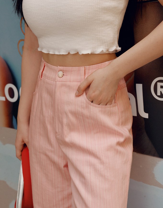 ストライプストレートデニムパンツ