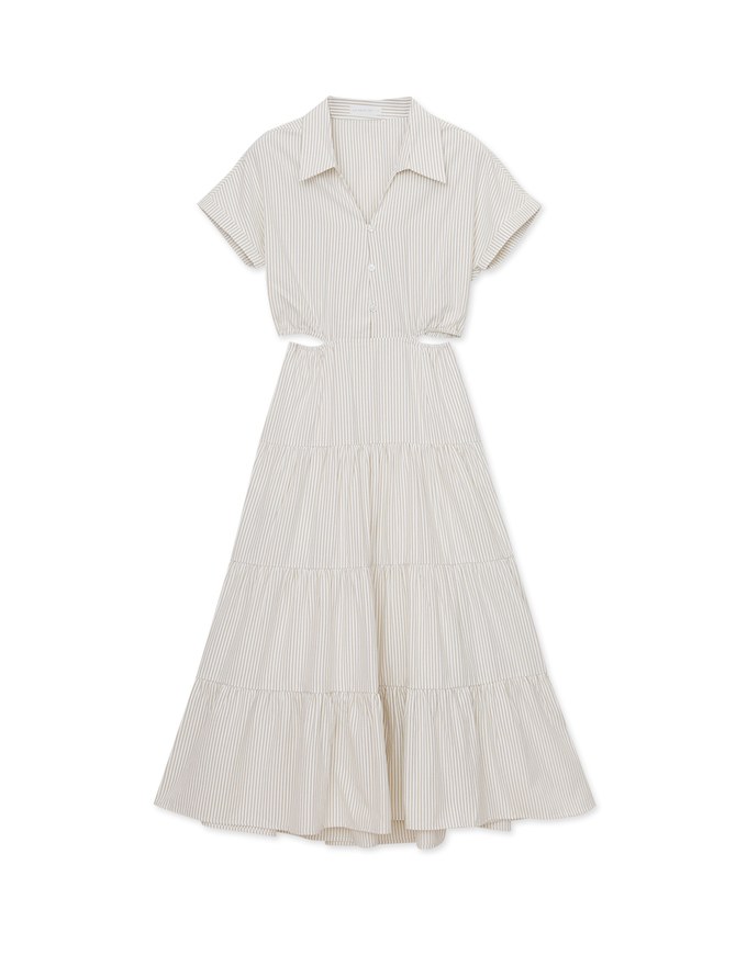 Stripe Low Back Blouse Midi Dress
