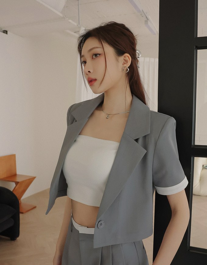 Chic Contrast Color Lapel Suit Blaze Jacket (with Shoulder Pads)