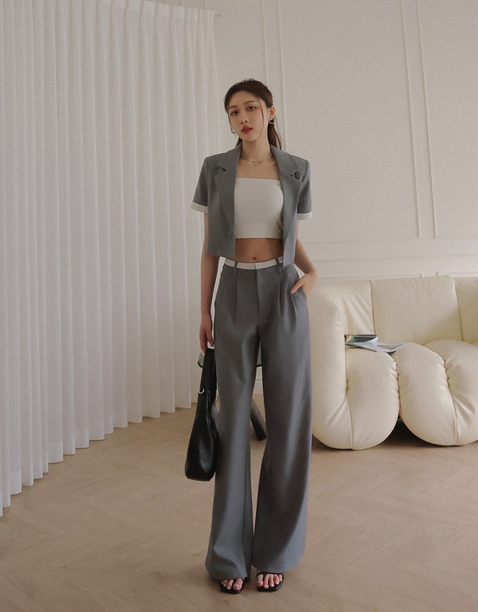 Chic Contrast Color Lapel Suit Blaze Jacket (with Shoulder Pads)