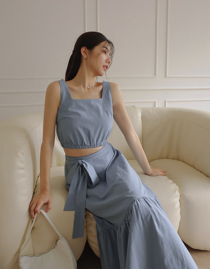 Elegant Mesh Camisole Long Skirt Set Wear