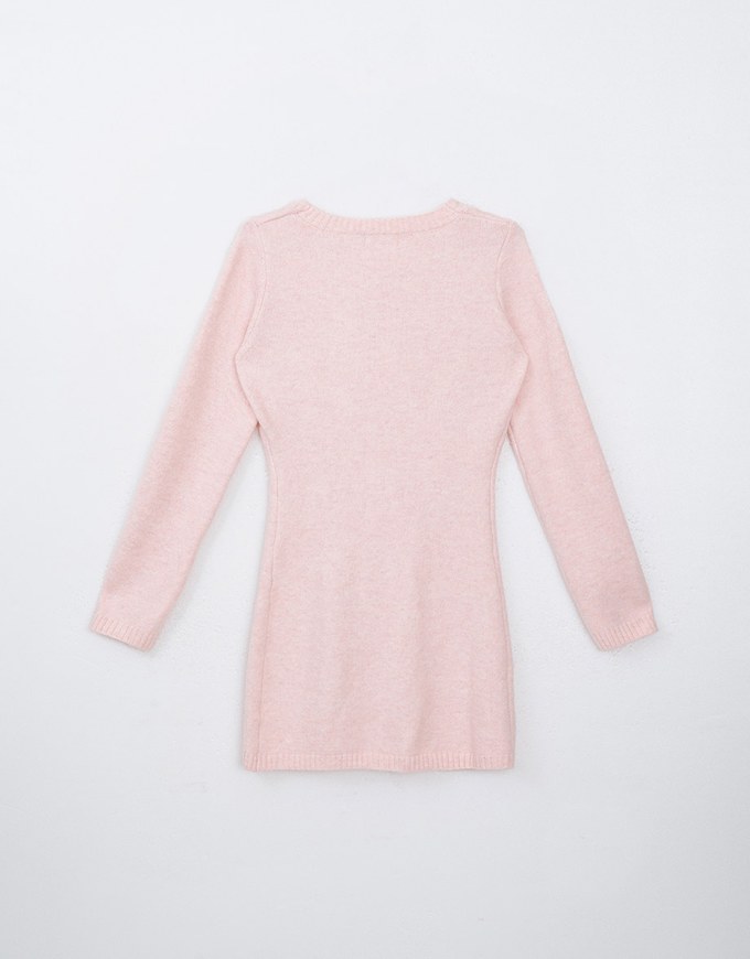 Button Up V Neck Bodycon Knitted Mini Dress