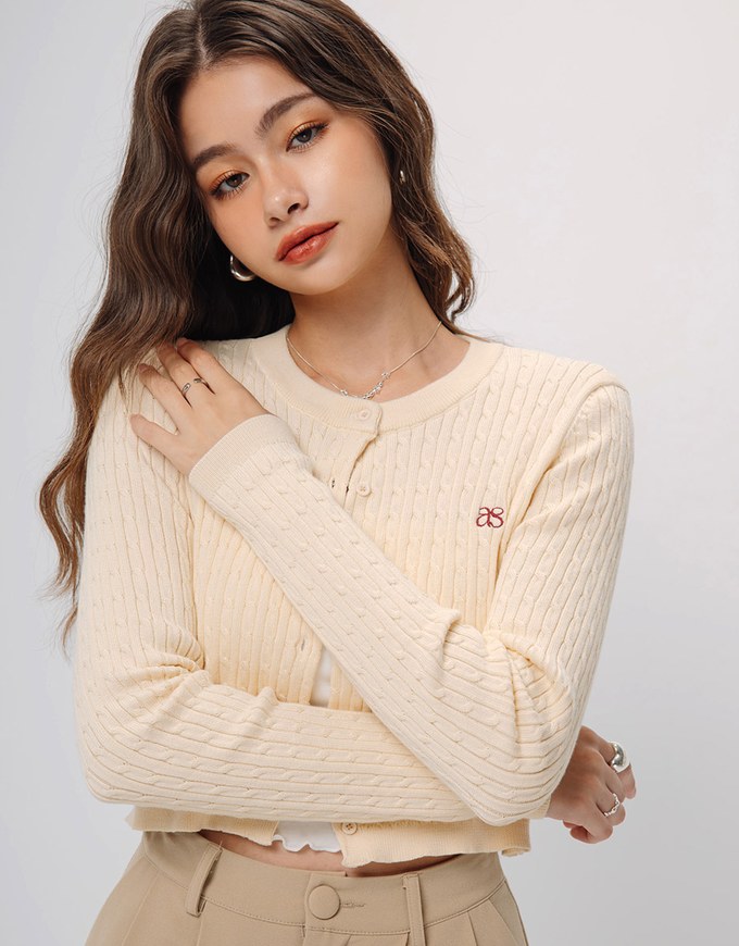 Brand Logo Cable Knit Cardigan Top