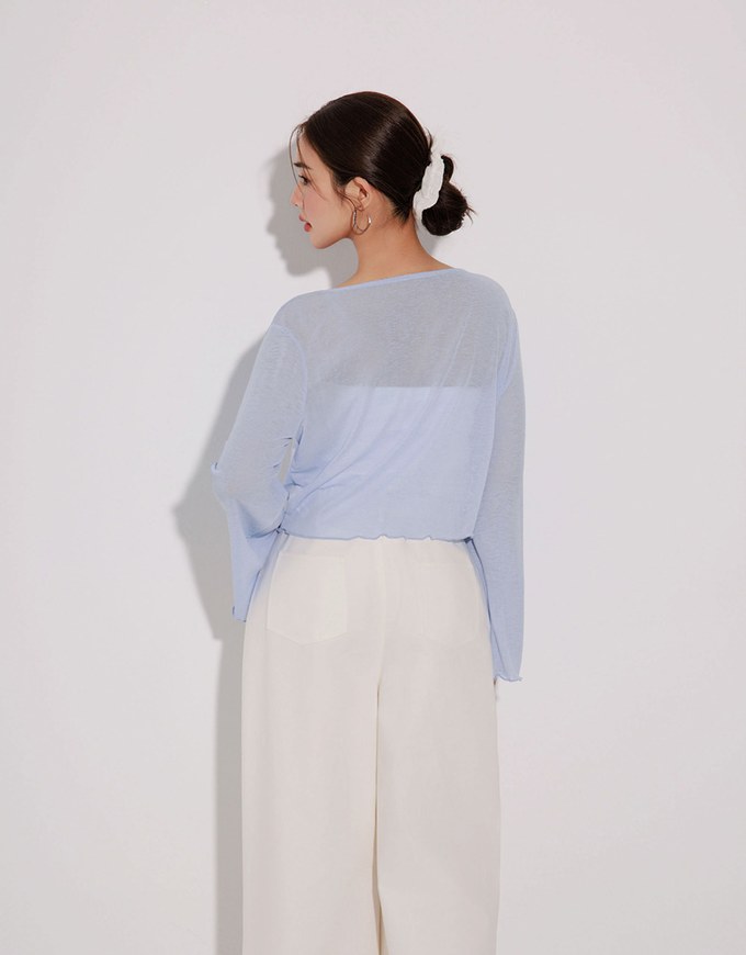 Sheer Ruffled Button Down Top