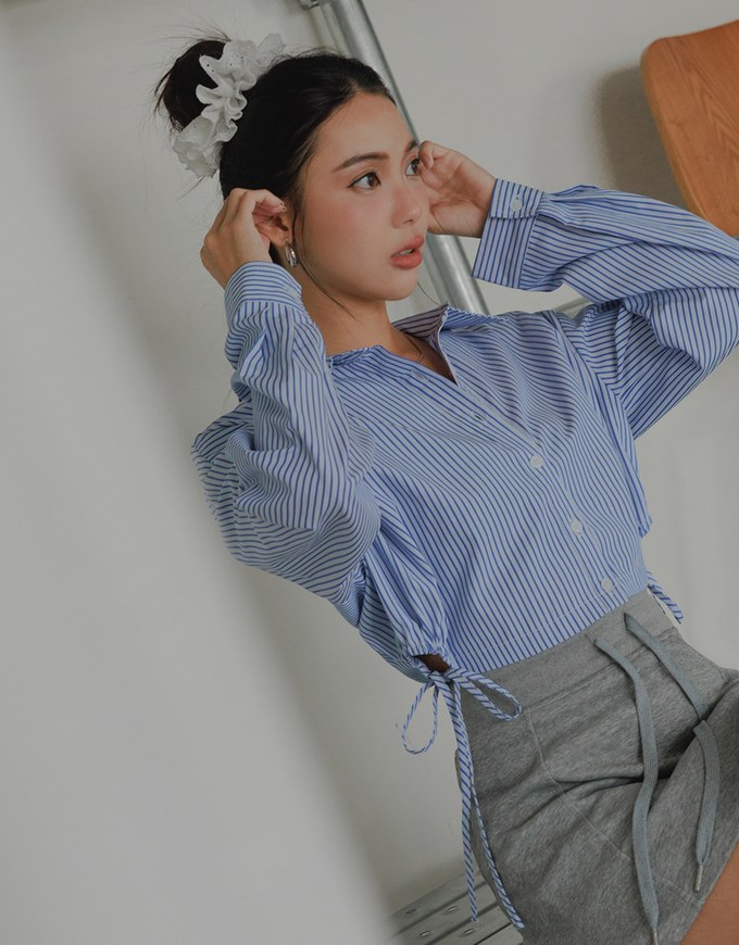 Striped Button Up Shirt Blouse