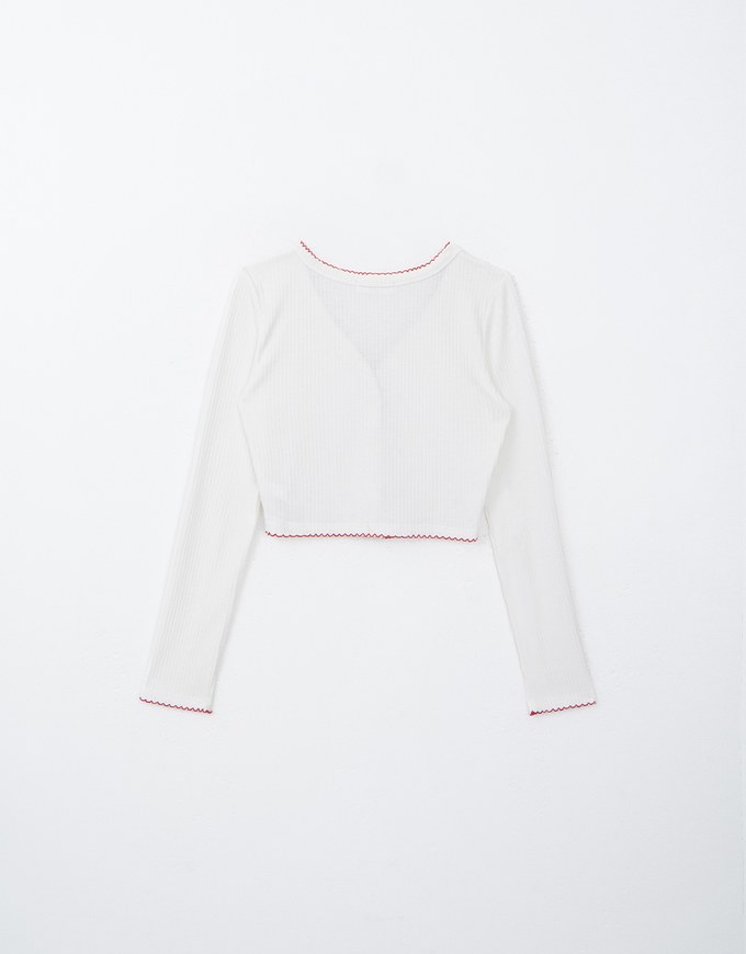 Heart Button Rib Knit Trim Top