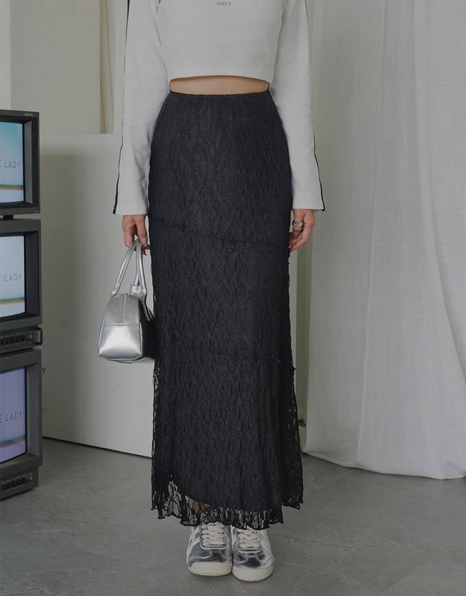 Elegant Sheer Asymmetrical Lace Maxi Skirt