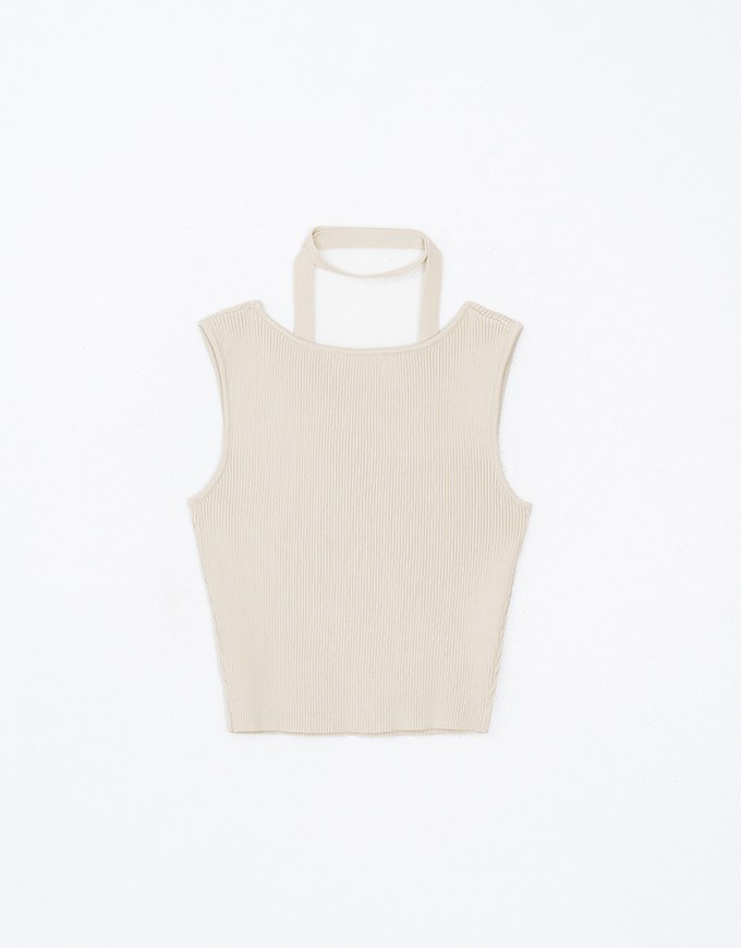 Square Neck Fitted Knit Tank Top (With Scarf)