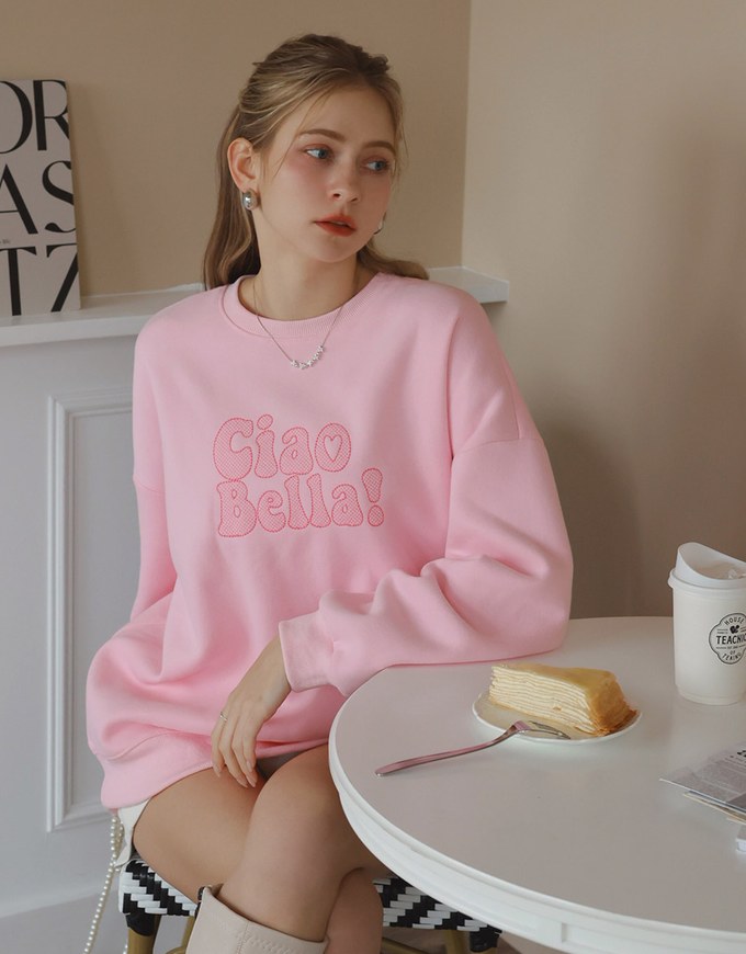 Oversized Letter Print Round Neck Fleece Lined Sweatshirt