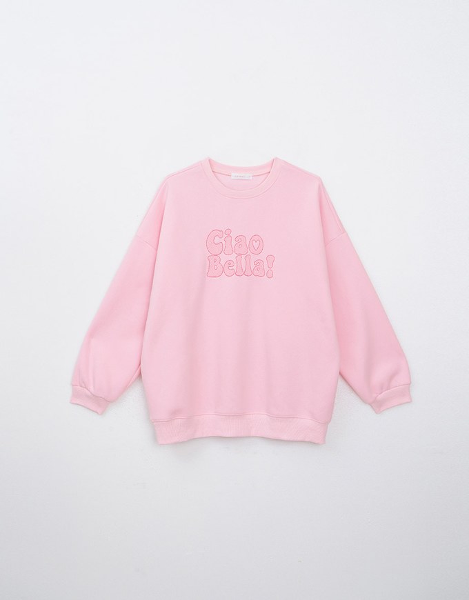 Oversized Letter Print Round Neck Fleece Lined Sweatshirt