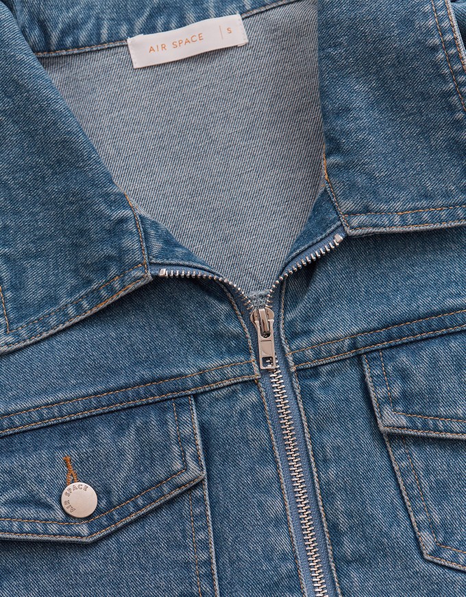 Vintage Zip-Up Denim Jacket (With Shoulder Padded) - AIR SPACE