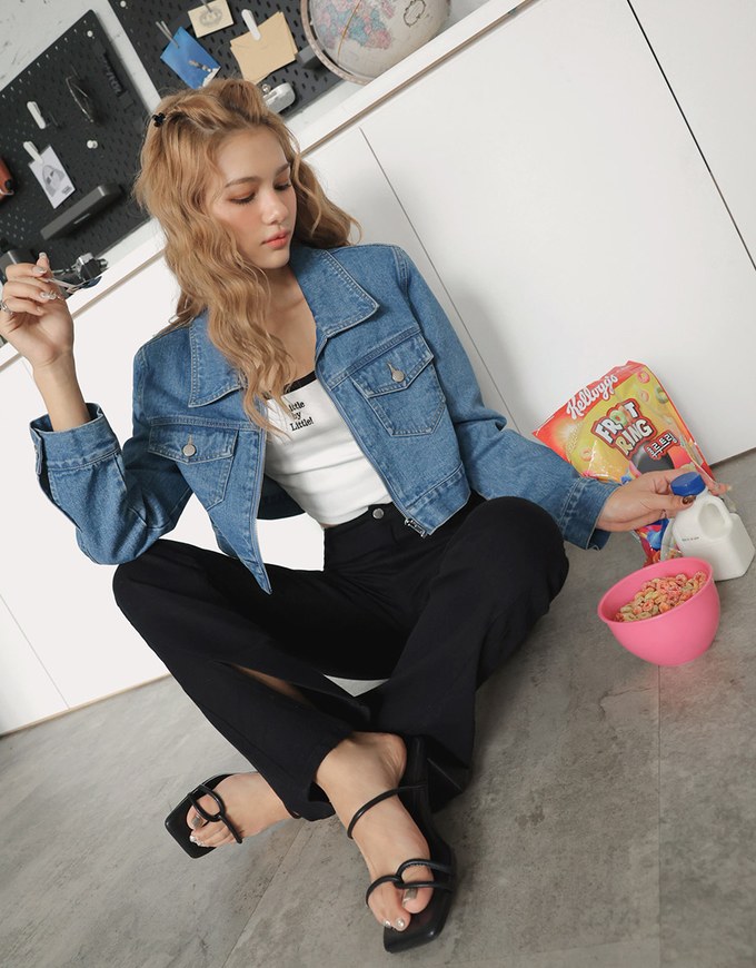 Vintage Zip-Up Denim Jacket (With Shoulder Padded)