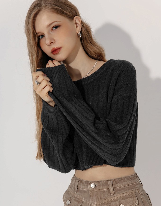 Long Sleeve Soft Knit Cropped Sweater