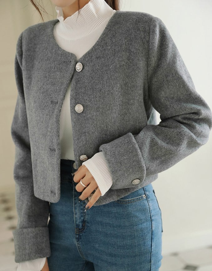 Fluffy Faux Mink Fur Buttoned Jacket (With Shoulder Pads)