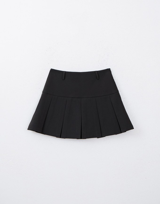 Wide Waist Pleated Suit Skirt