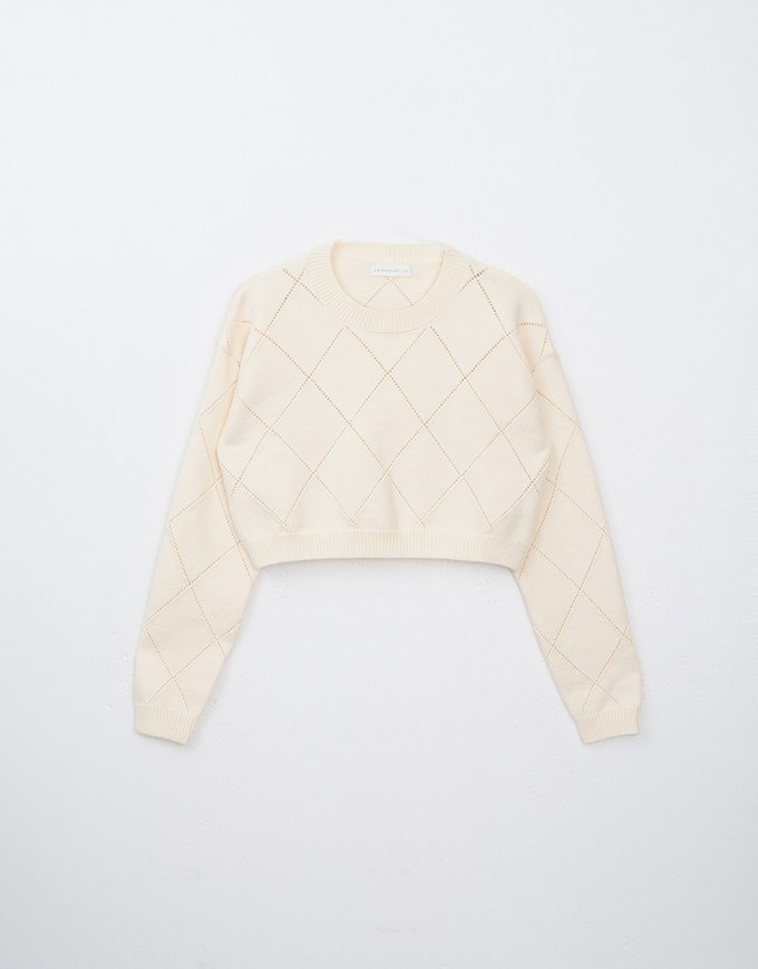 Solid Color Argyle Knit Sweater