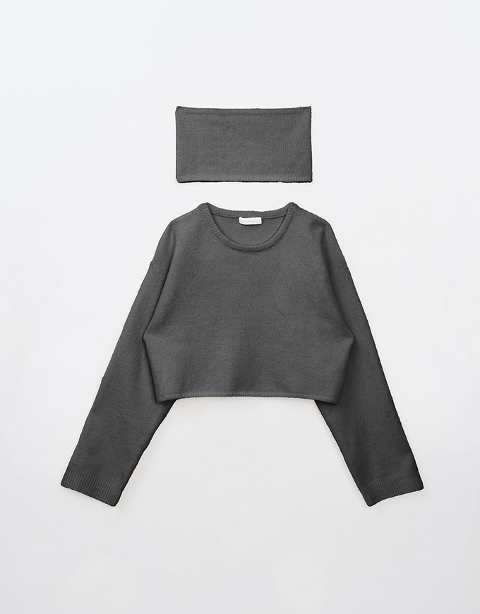 Long Sleeve Soft Knit Top (with Neck Scaft)