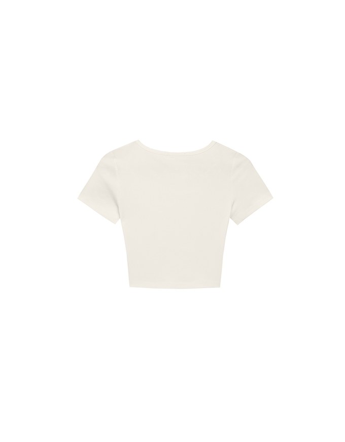 Ribbed Knit Crop Tee with Logo Heart Charm Accent