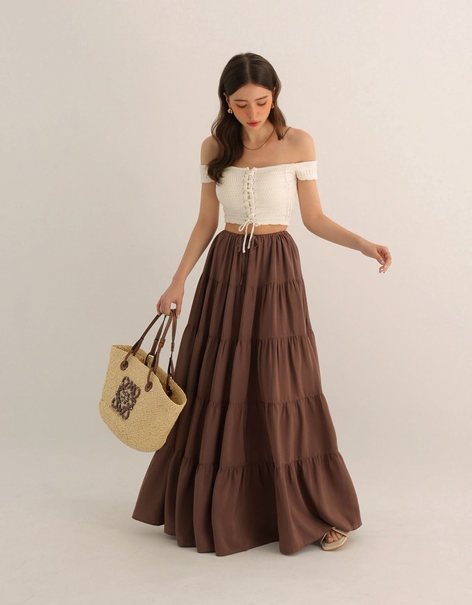 Off Shoulder Crochet Lace Up Padded Crop Top