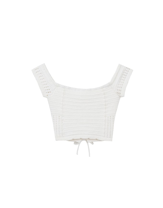 Off Shoulder Crochet Lace Up Padded Crop Top