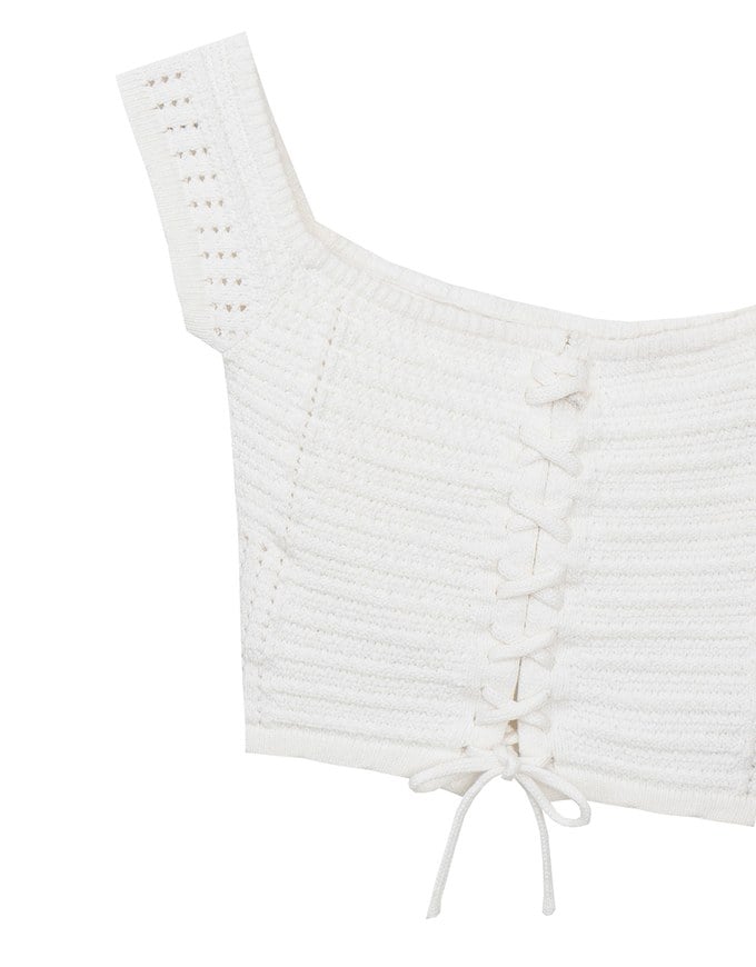 Off Shoulder Crochet Lace Up Padded Crop Top