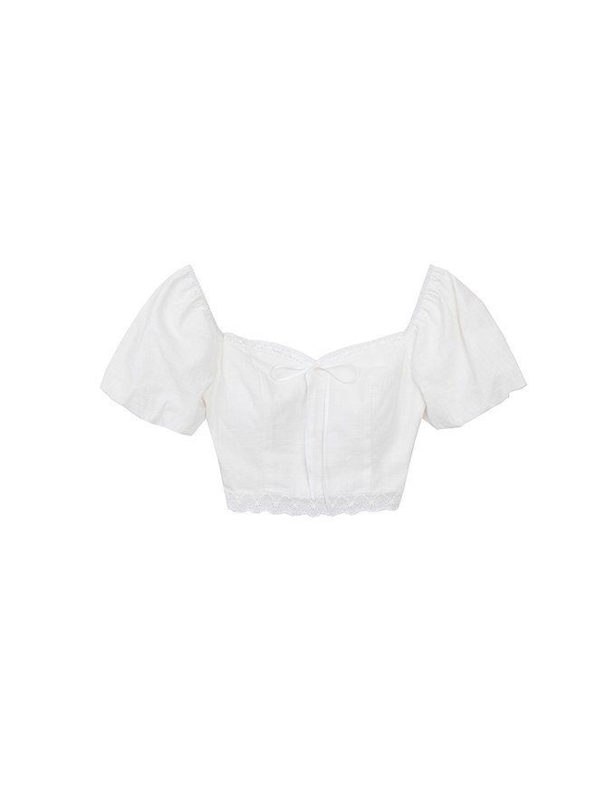 2 Way Sweetheart Puff Sleeve Lace Trim Padded Crop Top