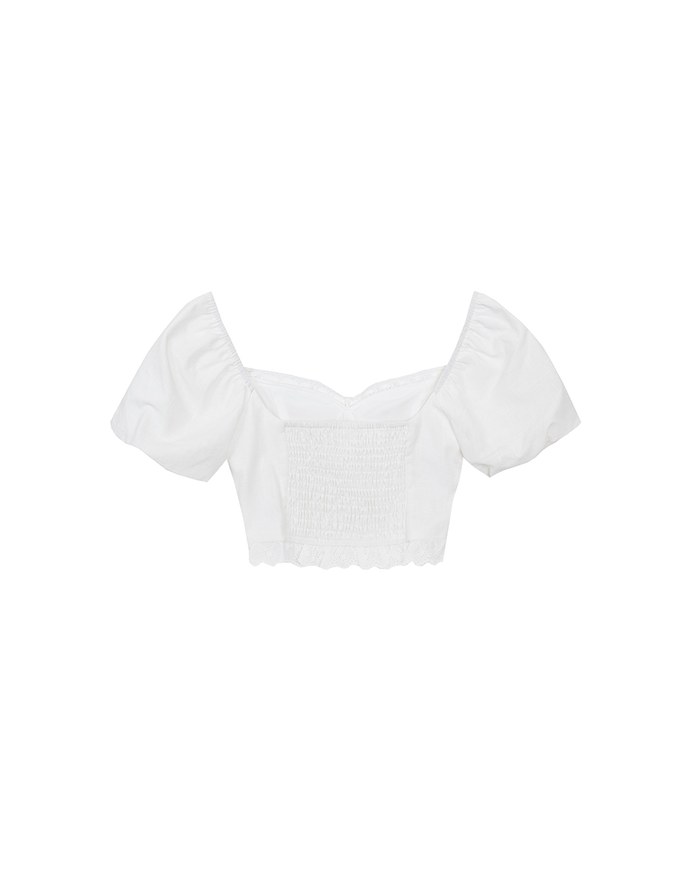 2 Way Sweetheart Puff Sleeve Lace Trim Padded Crop Top