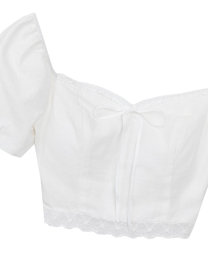 2 Way Sweetheart Puff Sleeve Lace Trim Padded Crop Top