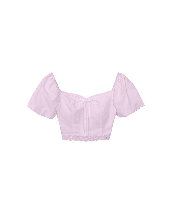 2 Way Sweetheart Puff Sleeve Lace Trim Padded Crop Top