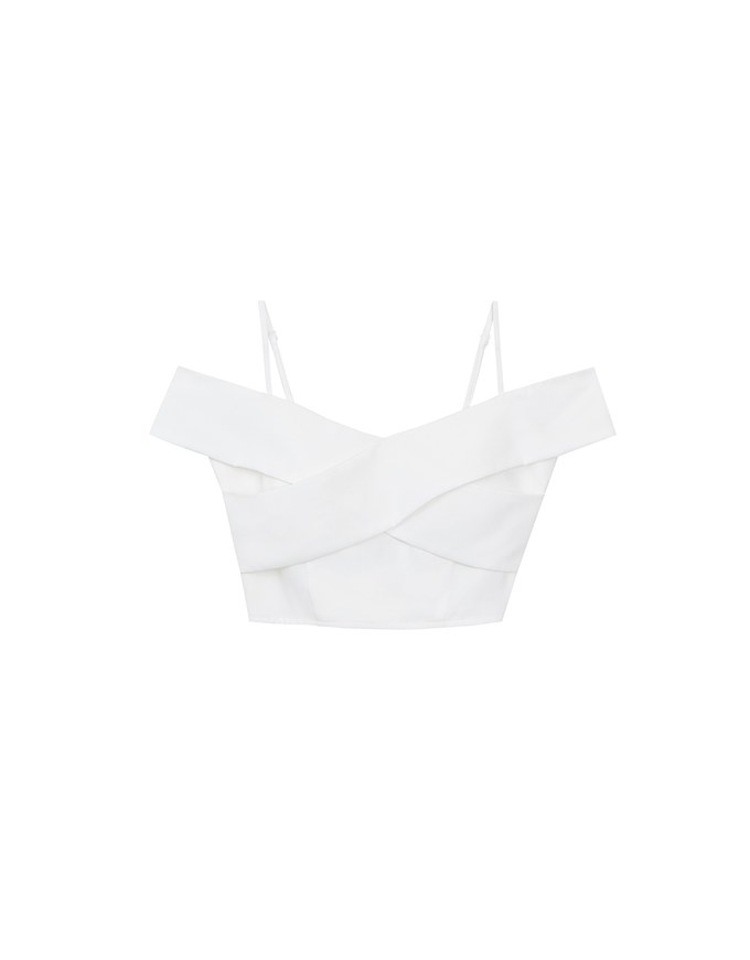Off Shoulder Cross Draped Detail Padded Cropped Top