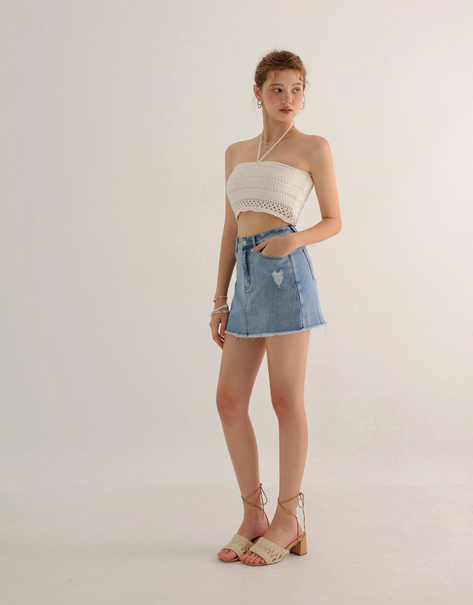 2 Way Convertible Lace Crochet Bandeau Top with Tie Detail