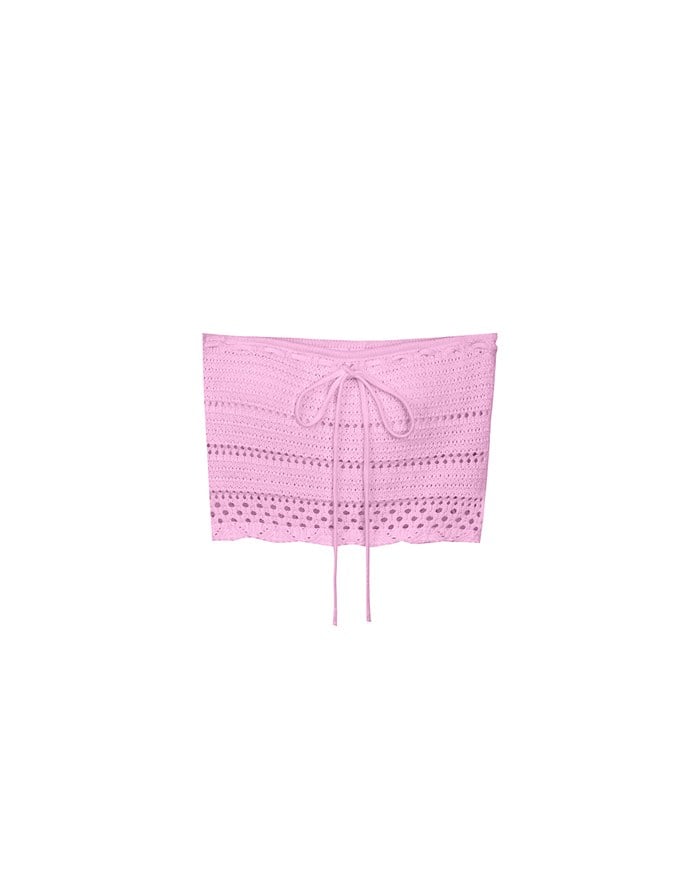 2 Way Convertible Lace Crochet Bandeau Top with Tie Detail