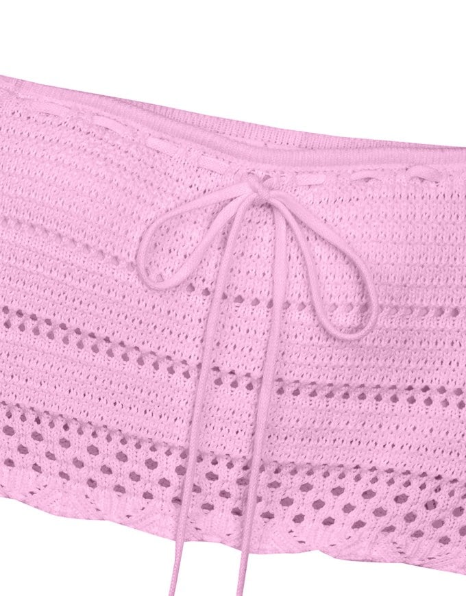 2 Way Convertible Lace Crochet Bandeau Top with Tie Detail