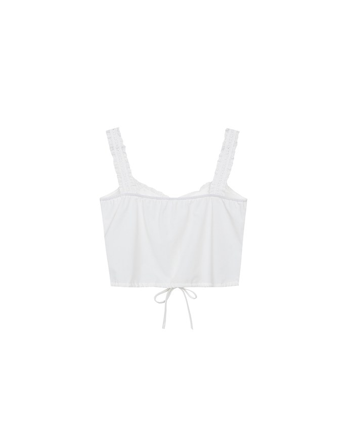 Lace Trim Buttoned Cropped Cami Top with Drawstring Hem