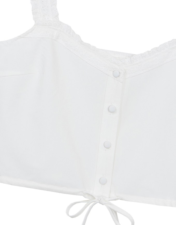 Lace Trim Buttoned Cropped Cami Top with Drawstring Hem