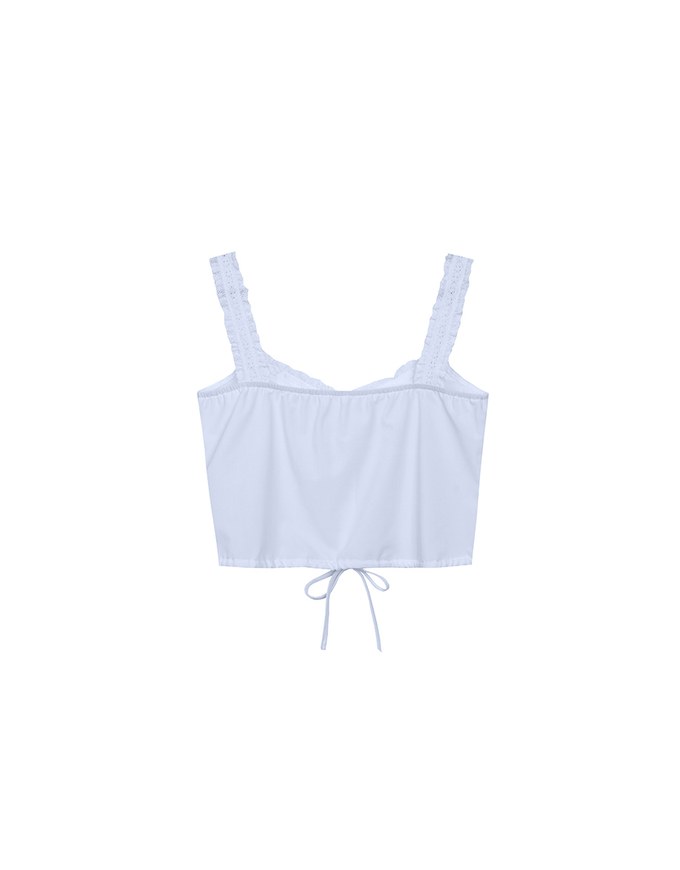 Lace Trim Buttoned Cropped Cami Top with Drawstring Hem