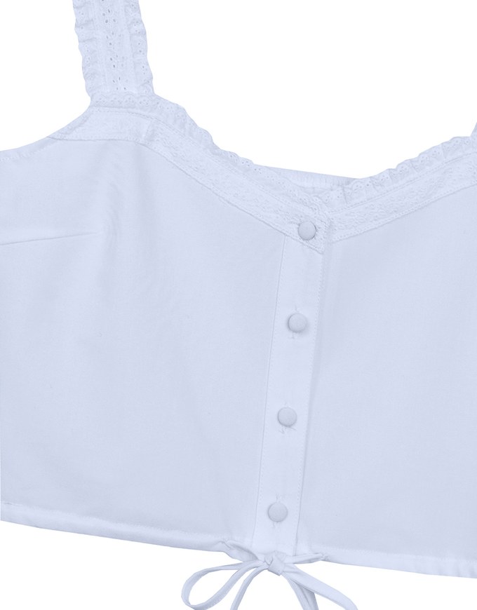 Lace Trim Buttoned Cropped Cami Top with Drawstring Hem