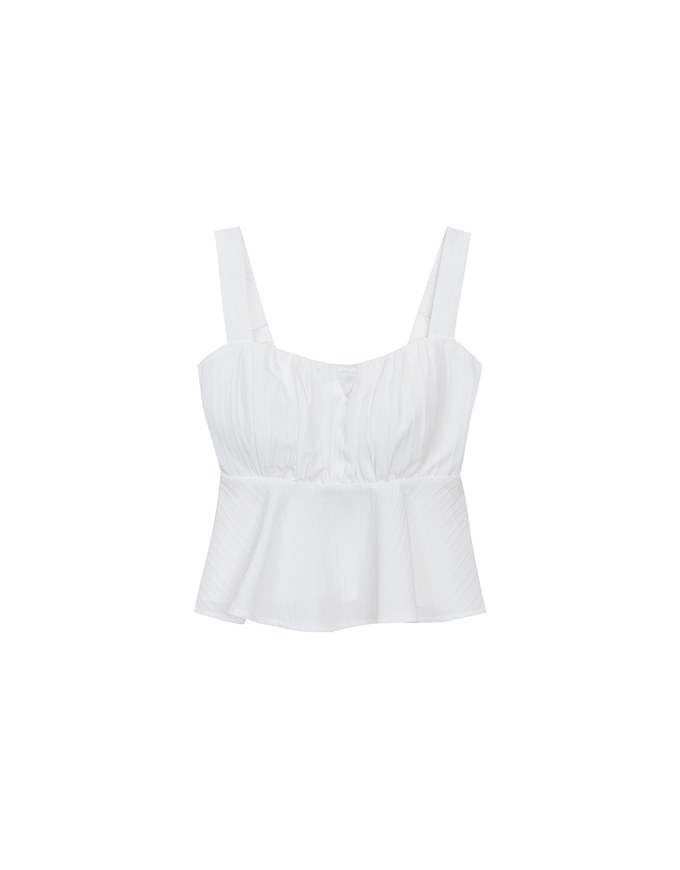 Striped Textured Wide Strap Flowy Crinkled Peplum Top